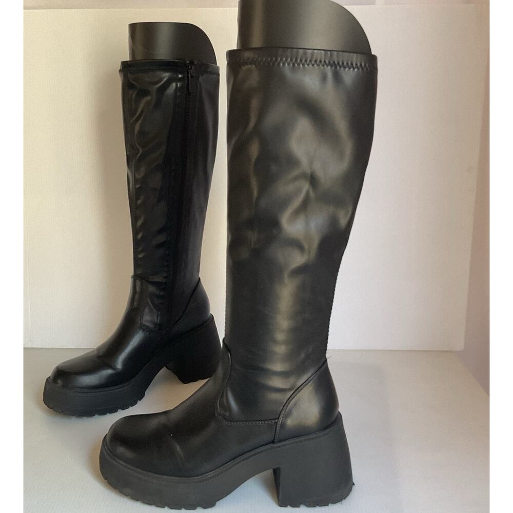 Top Moda Black Knee High Platform Boots Lug Sole Chunky Heel Women’s Size 7 Y2k